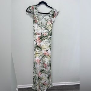 Woven Pink White Green Pink Tropical Maxi Dress Size Small